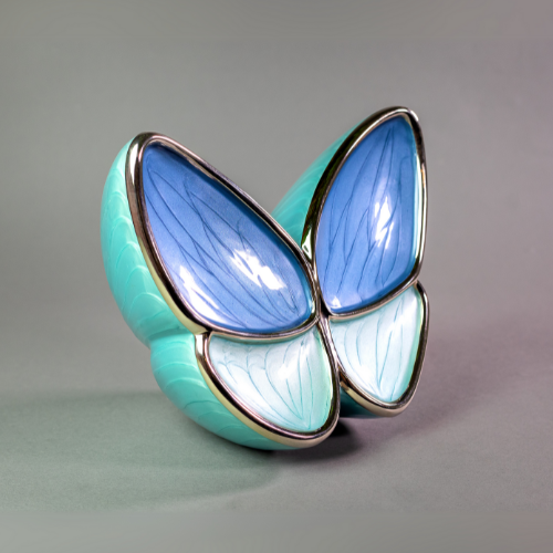 MARIPOSA AZUL CON ORILLA PLATA